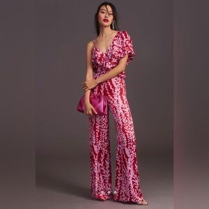 Corey Lynn Calter Vibrant Red and Pink Ruffled Jumpsuit